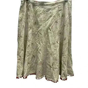 PORTRAIT VINTAGE A-LINE LINEN SKIRT WITH EMBROIDERED FLOWERS & BEADED HEM